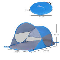 Outsunny Tienda de Playa Plegable Carpa de Playa Automático para 1-2 Personas con 1 Puerta 2 Ventanas y Bolsa de Transporte para Parque Camping 200x120x90 cm Azul - details 2