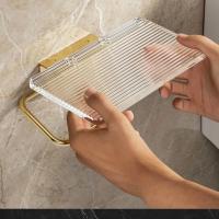 Soporte De Papel Toalla De Lujo En Oro Con Estante Acrílico Sin Perforar Accesorios De Baño Organizador De Tela De Papel - details 8