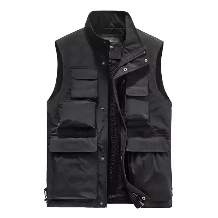 Chaleco De Hombre Para Exteriores Con Multiple Bolsillos Color Sólido Para Pesca Director Reportero Trabajo Fotografía Casual Chaqueta Cintura - 1
