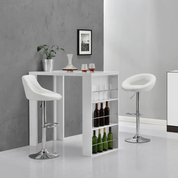 Mesa de bar Bonn aglomerado con 3 estantes 117x57x107 cm - Blanca [en.casa] - 1