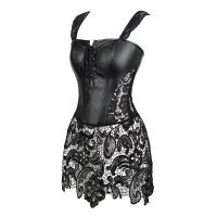 Traje De Corbata Steampunk Para Mujer Sexy De Cuero Sintético Negro Rojo Con Zipper Y Encaje Vestido De Club Gótico - details 3