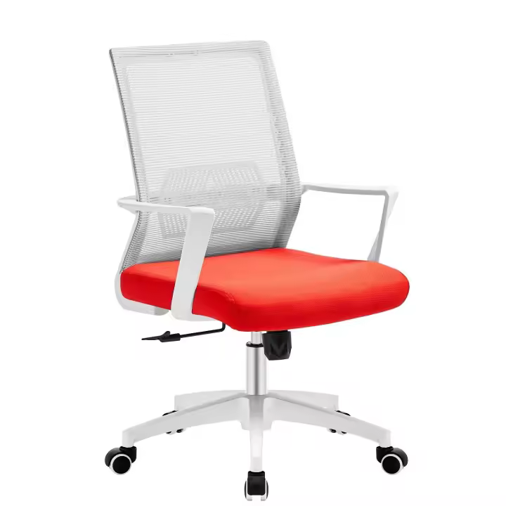 Sillón de oficina RISLEY, blanco, malla gris, tejido rojo - 1