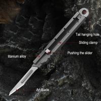 Cuchillo De Push Mini De Aleación De Titanio Utilidad Multiusos Para Desempaquetar Y Cortar Papel Herramienta Portátil De Exterior Con Cadena De Llaves - details 1