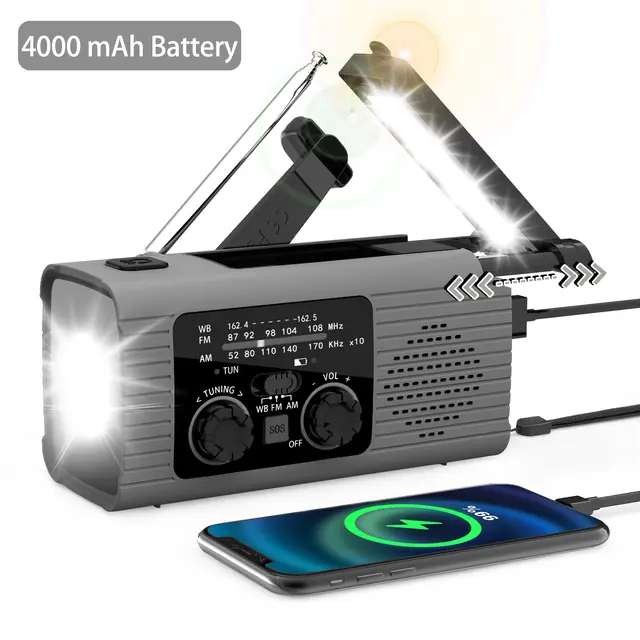 4000 mAh LED Luz DE EMERGENCIA USB Nuevo con Luz de radio de camping en Aire Libre Radio de carga solar portátil - 1
