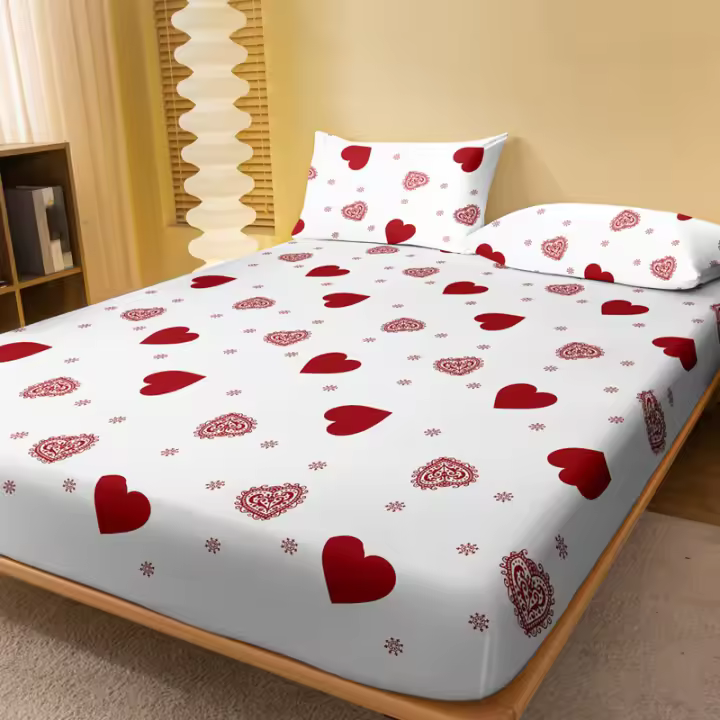 Sábana Individual Con Patrón De Amor Verdadero En Blanco Cubierta De Cama Con Estampado Para Dormitorio 1 Pieza Poliéster 100% Excluye Fundas De Almohada - 1