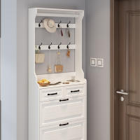 Armaro Zapatero Blanco Moderno con Perchero | 3 Puertas + 2 Cajones | Multifunctional para Entrada y Pasillos | Diseño Compacto para Espacios Reducidos - details 1