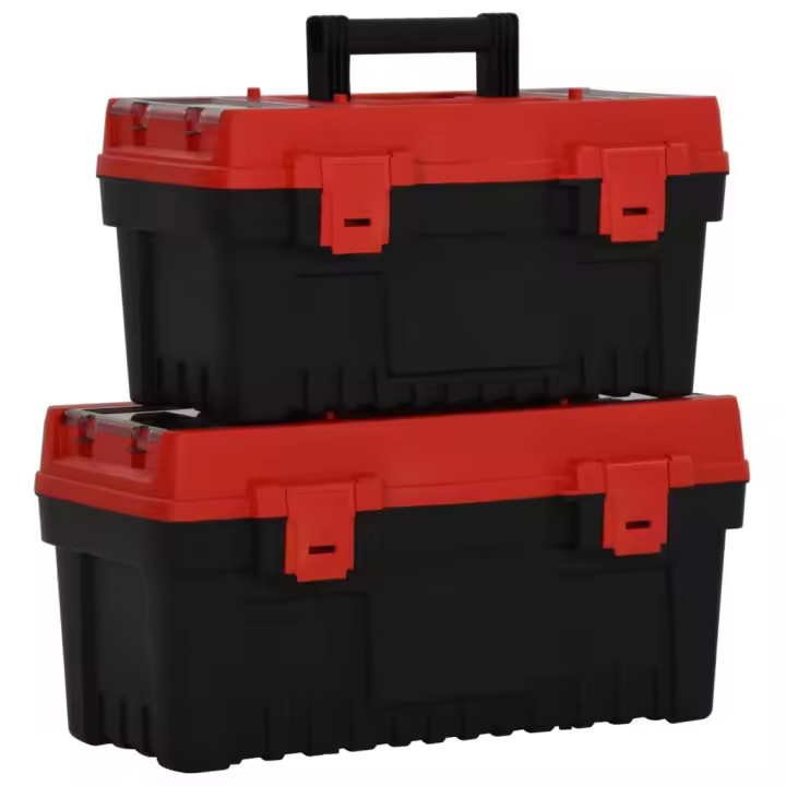 vidaXL Set de Cajas Herramientas (2 unidades) Polipropileno Negro y Rojo Maletín Dimensiones 36 x 19 x 18.5 cm, 55 x 27.5 x 28.5 cm - 1