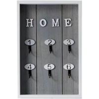 Caja para LLlaves de Madera de pared Con 6 Ganchos para Colgar Llaves, Gris - details 0