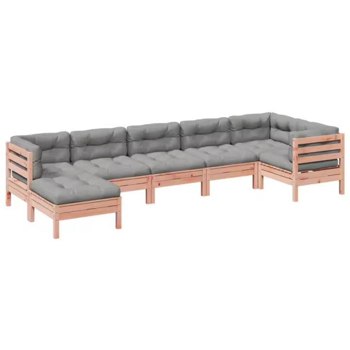 vidaXL Set de sofás jardín 7 pzas con cojines madera abeto Douglas - 1