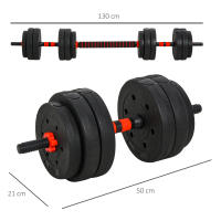 HOMCOM Juego de Mancuernas 2 en 1 de 25 kg con Barra Ajustable Entrenamiento de Fuerza y Levantamiento de Pesas para Hogar Oficina Gimnasio Negro - details 2