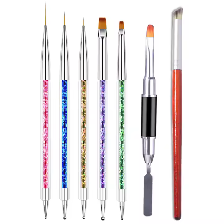 YIKOOLIN Set De 7 Pinceles De Uñas Profesionales Doble Cabeza Diseño De Armadura Para Arte De Uñas UV Kit De Herramientas De Manicura De Calidad Salon - 1