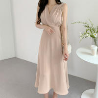 Vestido A-Line Sin Mangas Para Mujer REALEFT Elegante Con Cruz Frontal V-Neck Verano Casual Largo Cintura Imperio Sin Sastre - details 29
