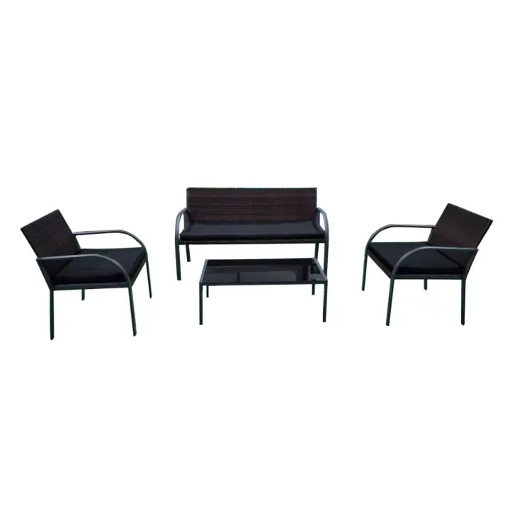 Conjunto de jardín Mykonos 2 sillones + 1 sofá doble + mesa de centro marrón/negro - 1
