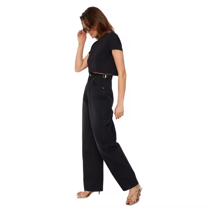 Trendyol Light Blue More Sustainable Loose Cut High Waist Carpenter Skater Baggy Jeans Twoaw24Je00308 - 1