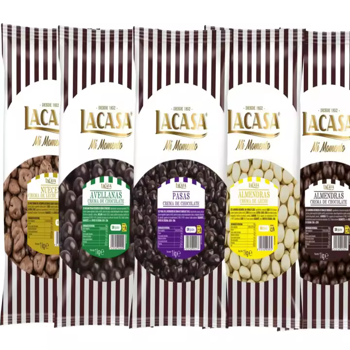 Lacasa pack 5kg deliciosas bolas de frutos secos con chocolate: Pasas de Corinto Negro,Almendra Negro,Almendra Blanco,Avellana Negro,Nuez Leche - 1