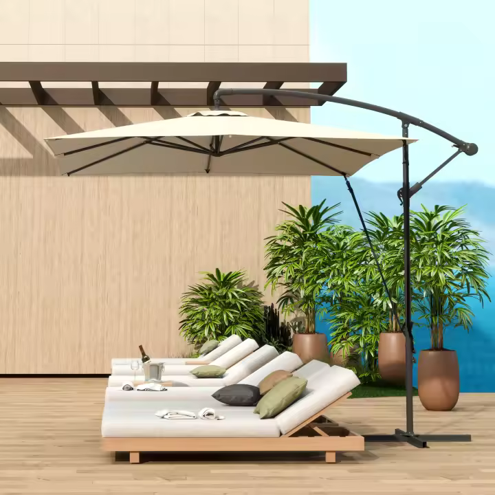 Outsunny Parasol Excéntrico 247x247 cm Sombrilla de Jardín con Base Cruzada Toldo Giratorio 360° Manivela Funda Protectora y Cuerda de Viento Anti-UV 50+ para Terraza Patio Gris Oscuro - 1