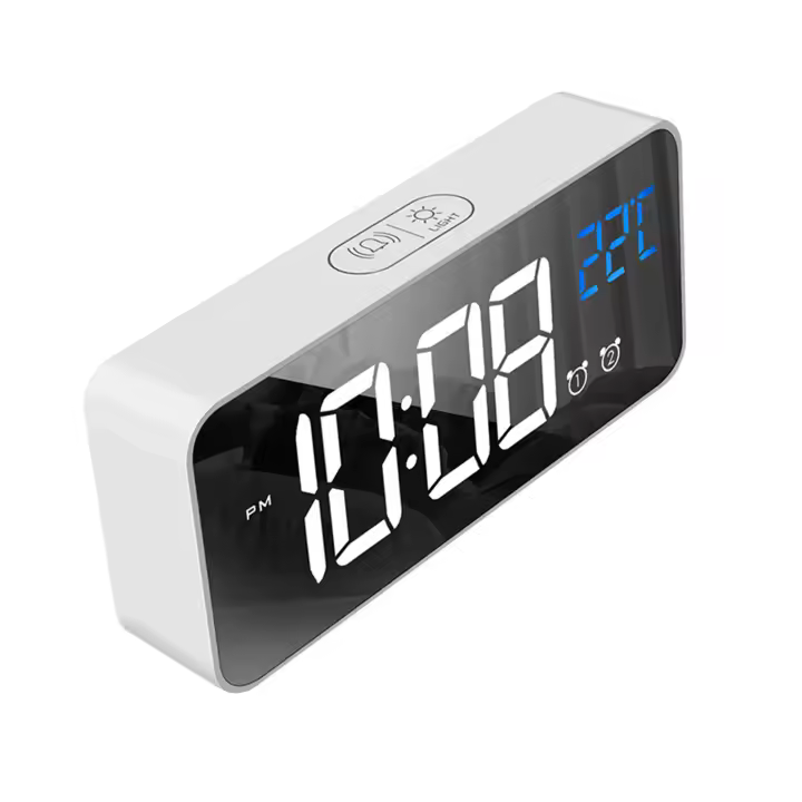 Reloj Eléctrico con Alarma LED, multifuncional, exquisita superficie de Espejo, Silencioso, para Mesita de Noche, decoración del Hogar, dormitorio, oficina, Blanco W - 1