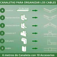 6x1metro de Canaletas para Cables Pared Adhesivo con Accesorios de Unión - Pack de 6 Canaletas para cables de 1m y  Accesorios - Canaleta Cables color blanco para Organizar, Proteger y cubrir cables - details 4