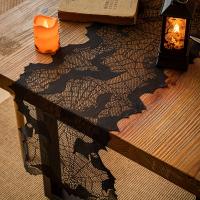 1pc Telar De Mesa Para Halloween Con Red De Araña Y Murciélago En Poliéster Decoración Festiva Para Noche Espeluznante Accesorio De Hogar Y Mesa En Lámina Negra - details 0