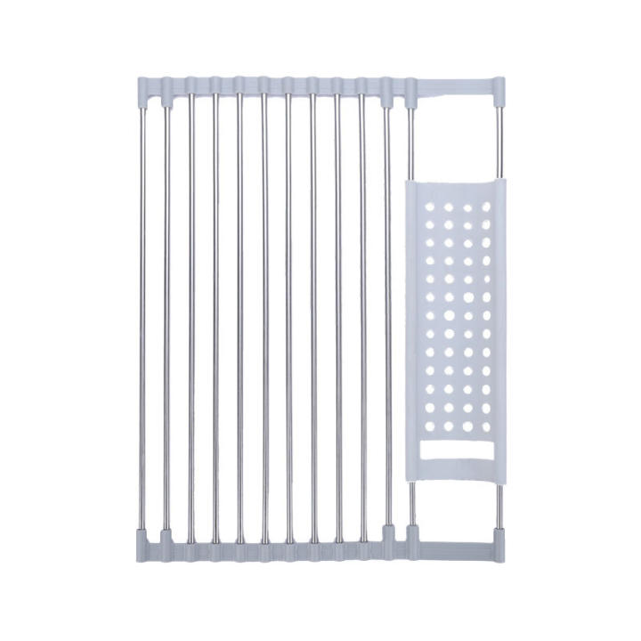 Aureteplatos Ajustable sobre Fregadero-Icecridor de Platos Enrrollable de Maple Inoxidizable, Mala de Drenaje Resistant AL Calor para Secar Frutas, Verduras y Platos (45x33 cm, Gris)