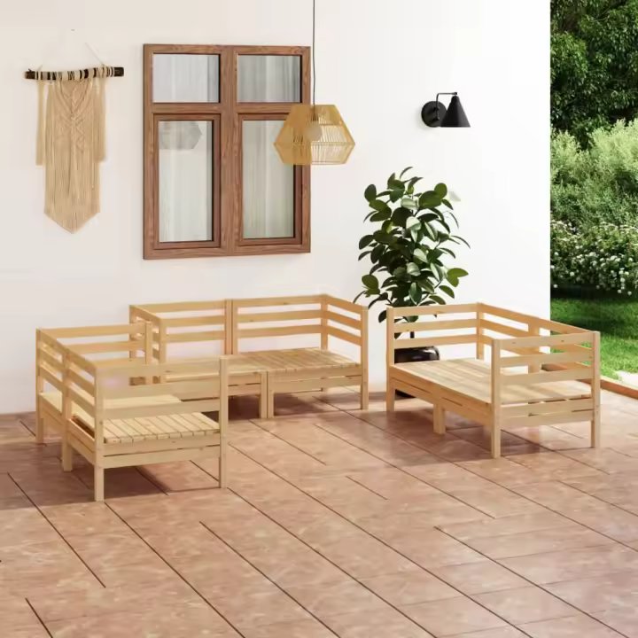 vidaXL Muebles de jardín 6 piezas madera maciza de pino - 1
