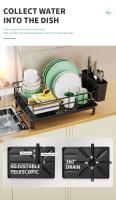Estante De Cocina Para Secado De Platos Con Bandeja De Drenaje Y Línea De Agua, Soporte Para Vasos Y Cuchillería, Almacenamiento En Encimera Metálico - details 4