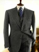 Traje De Hombros Interlock Tweed Retro Para Hombre 3 Piezas Traje Formal De Negocios Con Chaleco Y Pantalones Conjunto De Boda Tailor-Made - details 5