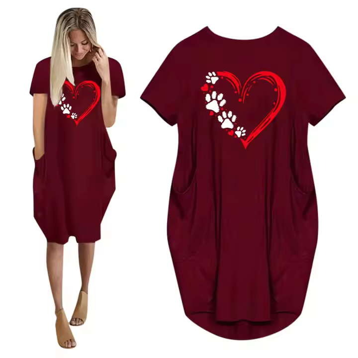 Vestido De Verano Para Mujer Con Estampado De Mano De Gato Talla Grande Manga Larga Suéter Casual De Cuello Redondo Longitud De Rodilla - 1