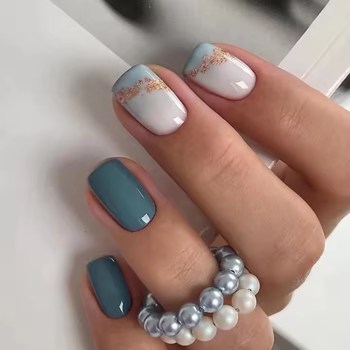 Uñas Postizas De Estilo Pastoral Cortas 24 Piezas Con 1 Pieza De Pegamento De Gel Y 1 Linterna De Uñas En Acrylic - 1