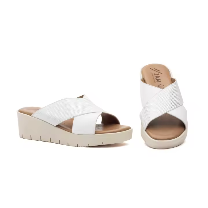 Sandalia Cuña Piel BL-833 Blanco JAM Calzados - 1