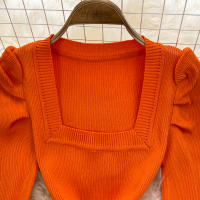 Vestido REALEFT De Mujer Otoño Invierno Con Cuello Cuadrado Manga Larga Y Acolchado De Puff Trasero Lateral Split Midi Casual - details 6