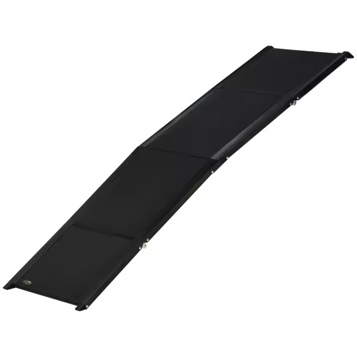 PawHut Rampa Plegable para Perros de Aluminio Rampa para Mascotas para Coche con Superficie Antideslizante Asa y Gancho Carga 60 kg 158x43,5x2,5 cm Negro - 1