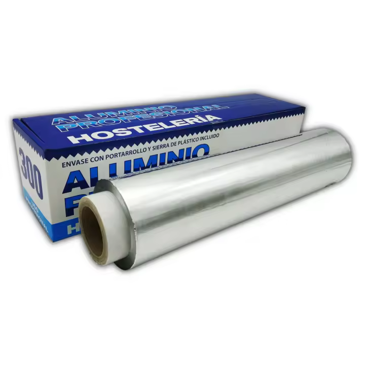 Papel de aluminio profesional, 40cm, 2,5kg. 14 micras, Rollo de papel de aluminio. Envase con portarrollos y sierra en la solapa. Ideal para cocina, catering, hostelería y centros de estética y peluquerías. - 1