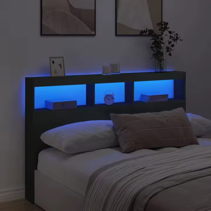 vidaXL Cabecero de cama con LED negro 160x17x102 cm - 1
