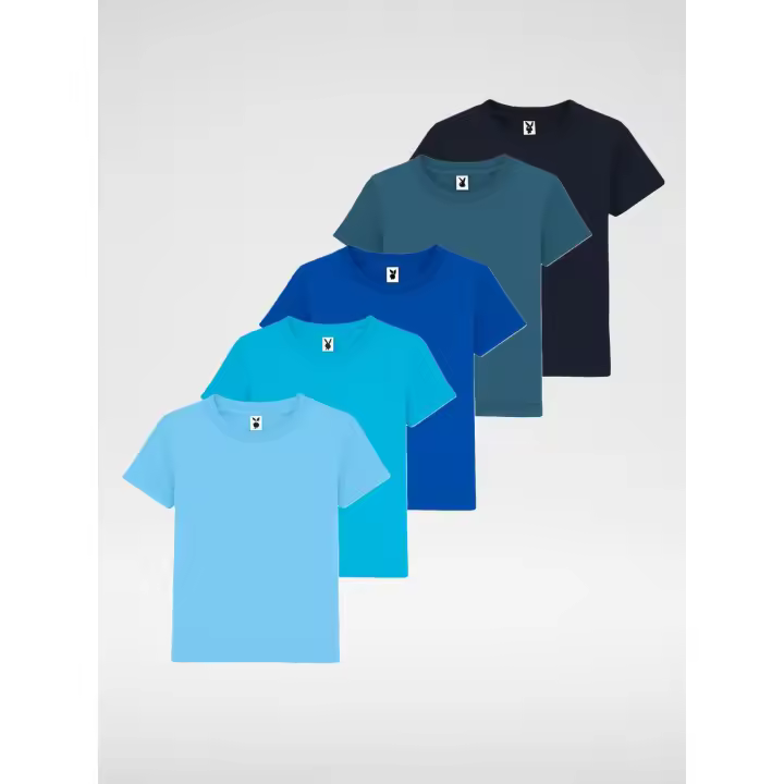 Camiseta Niños Unisex 100% Algodón (Envío en 48 horas) – Variedad de tallas y colores – Pack de 5 unidades – manga corta, cuello redondo doble con elastano, costuras laterales, etiqueta removible, ideal para escuela, uso diario, deportes, uniforme - 1