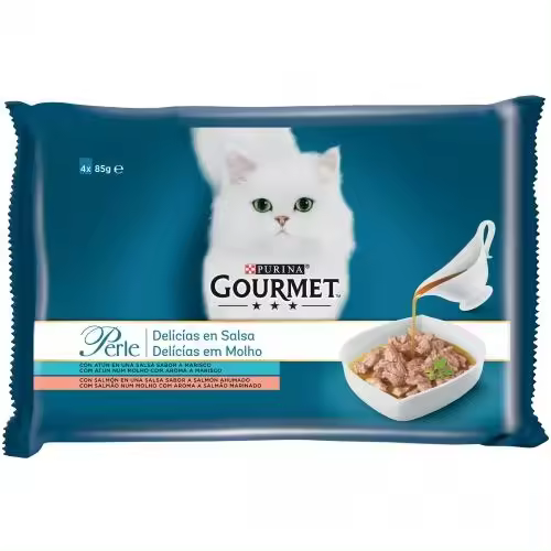 GOURMET PERLE Delicias en Salsa Salmón Atun Pack (4x85g) NUEVO - 1