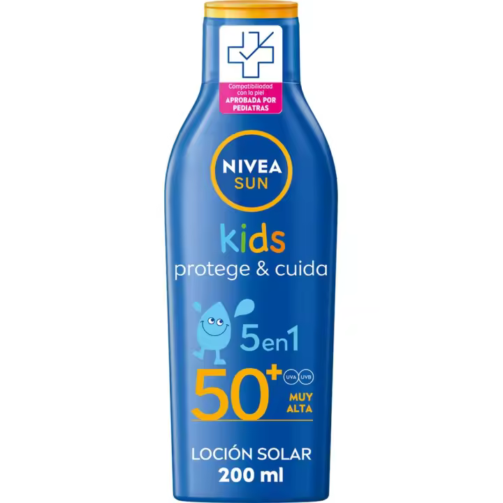 NIVEA SUN Spray Solar Kids Protege Cuida FP50+ 1 x 200 ml,Protector solar,Extra resistente al agua - 1