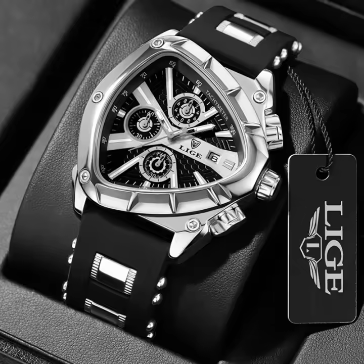 Reloj De Pulsera LIGE Para Hombre Cronógrafo Deportivo De Cuarzo Lujo Resistente Al Agua Y Luminoso Con Correa De Silicona - 1