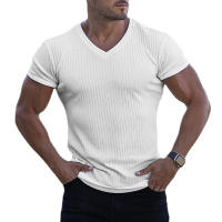 Camiseta De Hombre Con Cuello V Y Manga Corta Para Fitness Y Gimnasio Estilo Slim Fit Tejido Algodón Sólido Moda Verano - details 8