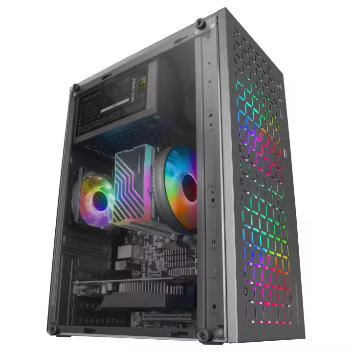 Mars Gaming MC-CORE, Caja Gaming Compacta MicroATX, Diseño Frontal Metal-Mesh, Ventana Lateral Completa, 2X Ventiladores FRGB 120mm - 1