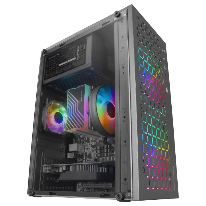 Mars Gaming MC-CORE, Caja Gaming Compacta MicroATX, Diseño Frontal Metal-Mesh, Ventana Lateral Completa, 2X Ventiladores FRGB 120mm - 1