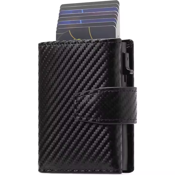 Minimalist cartera with Tres plieges y bloqueo RFID para tarjetas de Crédito, para hombre, with estuche automático de metal emerging, Ventanas para Identificación y Bolso para Monedaswith Cremallera - 1