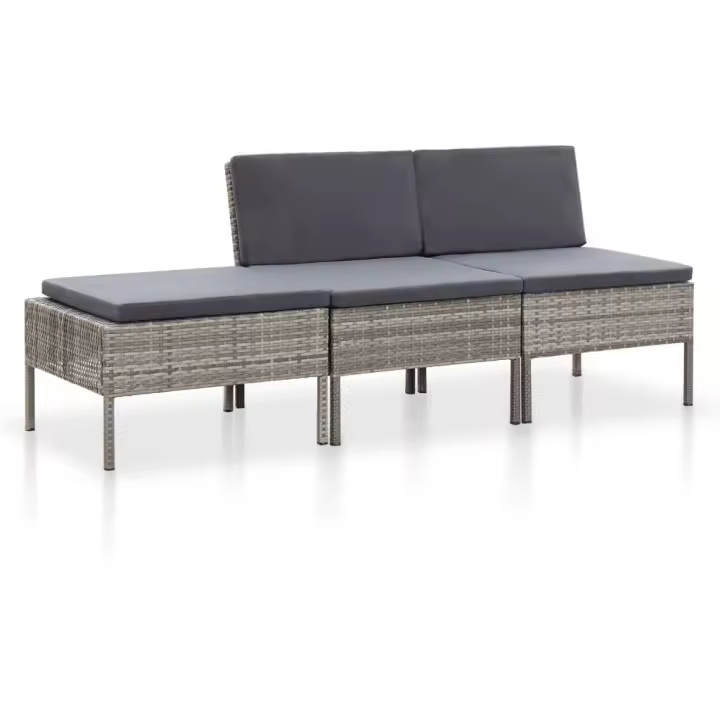 vidaXL Set de muebles de jardín 3 pzas y cojines ratán sintético en color Negro y blanco/Gris/Negro y más | acolchados duraderos para sofás de jardín terraza exterior - 1