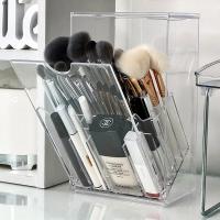 Caja De Almacenamiento Para Cepillos De Maquillaje Transparente Con Tapa Gran Capacidad Contenedor De Labiales Inclinados Organizador De Mesita De Vestir - details 1