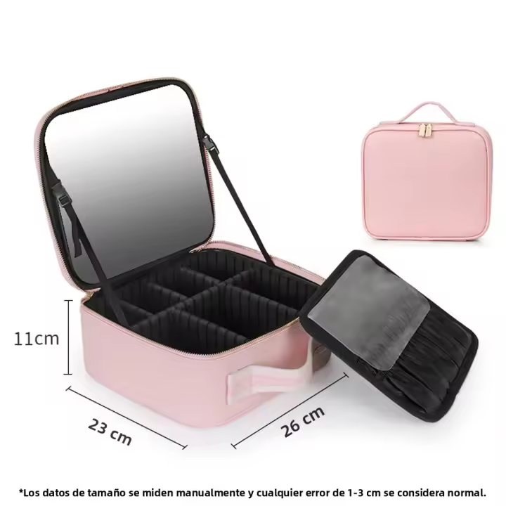 Estuche De Maquillaje Para Mujer Con Espejo Y Lámpara LED Inteligente Estuche De Viaje Portátil De Moda Organizador De Cosméticos Material PU - 1