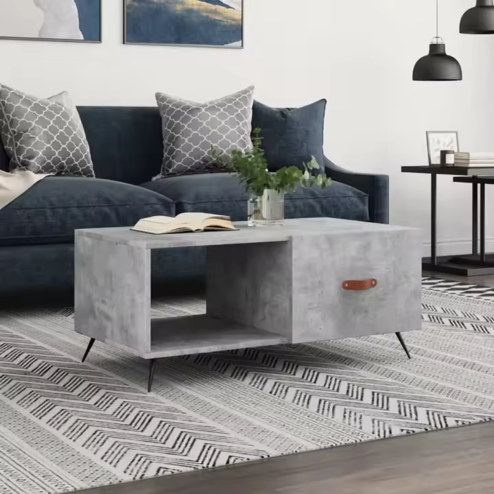 vidaXL Mesa de centro madera contrachapada gris hormigón 90x50x40 cm - 1