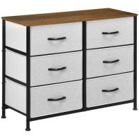 HOMCOM Cómoda Moderna Cajonera con 6 Cajones de Tela Plegable para Dormitorio Marco de Acero y Almohadillas Ajustables para Salón Recibidor 80x30x62,5 cm Gris y Marrón - details 0