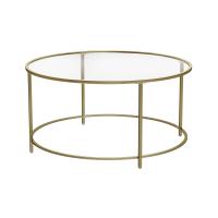 Mesa de centro redonda de cristal con marco de acero dorado, ideal para salón y café - details 1