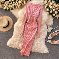 Vestido Bodycon Elegante De Mujer REALEFT Otoño Invierno 2024 Con Cinturón Y Botones De Manga Larga Estilo Casual Longitud Pierna - details 16