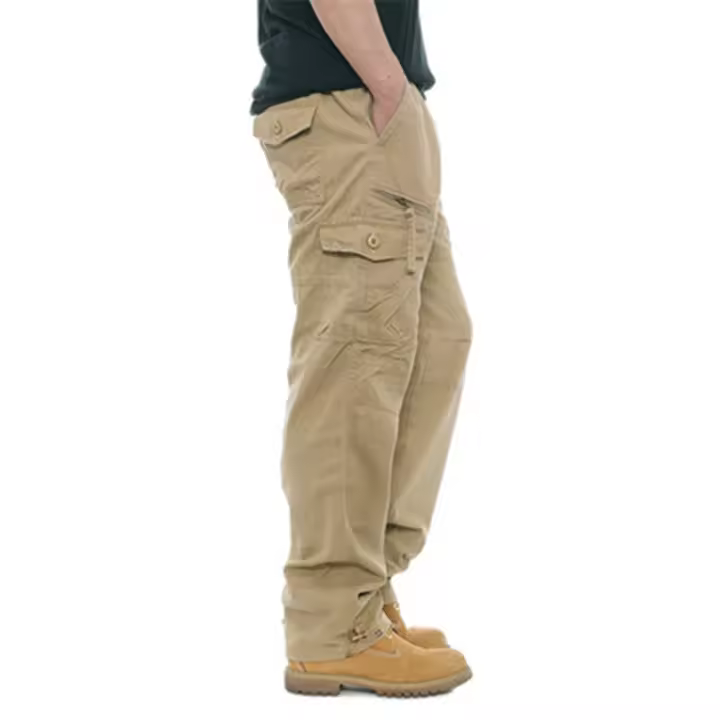 Pantalones Cargo Hombre FGKKS Con Multiple Bolsillos Y Cierre De Cremallera Algodón Puro Pantalones Rectos Casuales De Color Sólido Para Construcción - 1